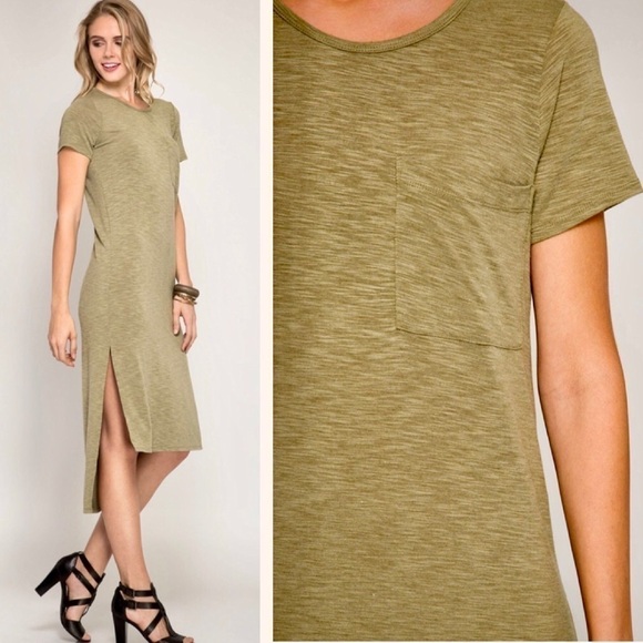 Anthropologie Dresses & Skirts - "Tawny" SS MIDI Shift Dress w Pocket & Side Slits